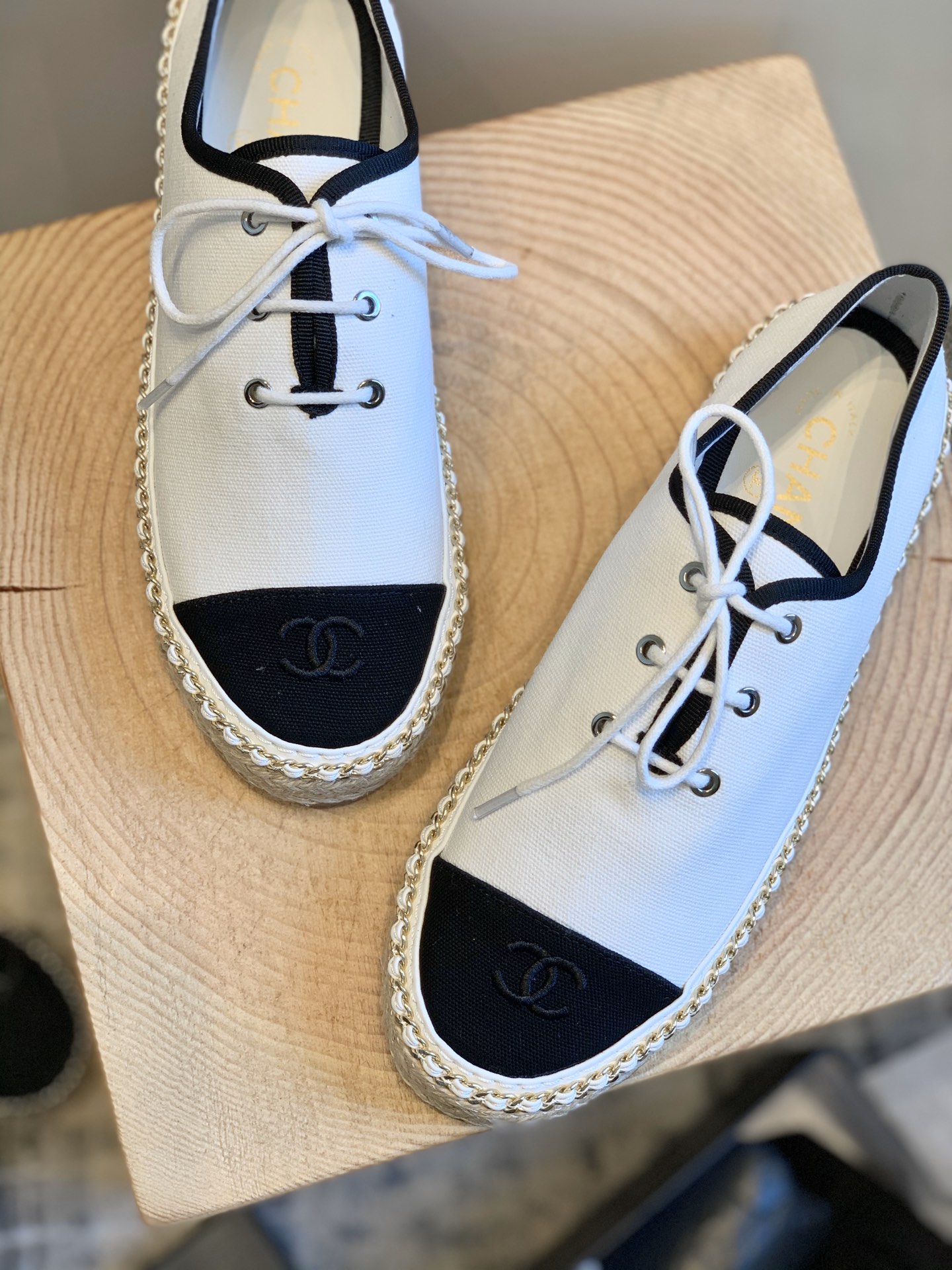 Chanel Lace Up Espadrilles Flats