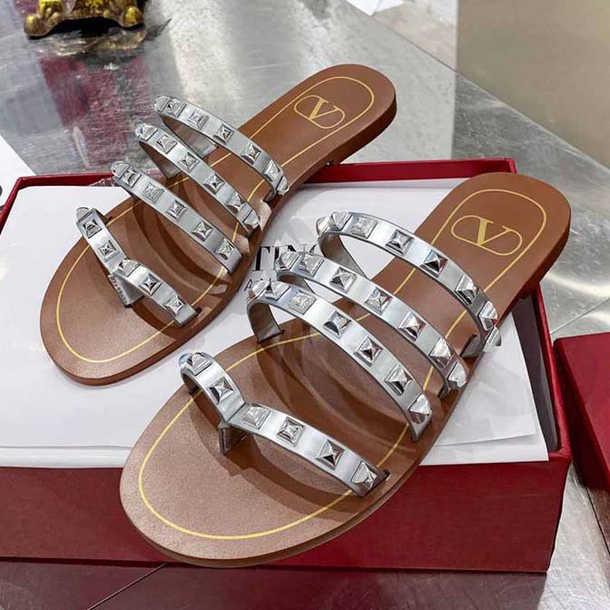 Valentino Rockstud Flat Slide Sandal