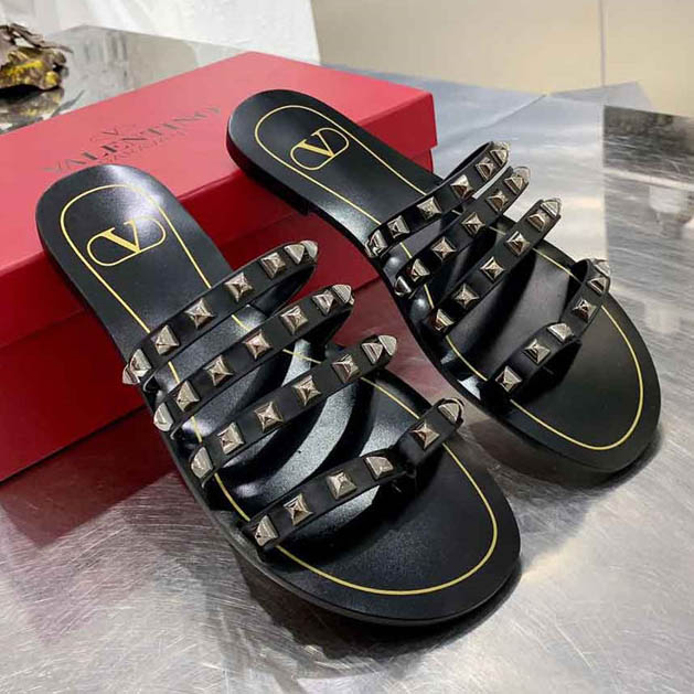 Valentino Rockstud Flat Slide Sandal