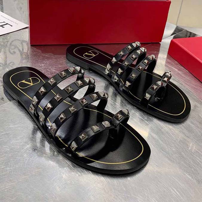 Valentino Rockstud Flat Slide Sandal