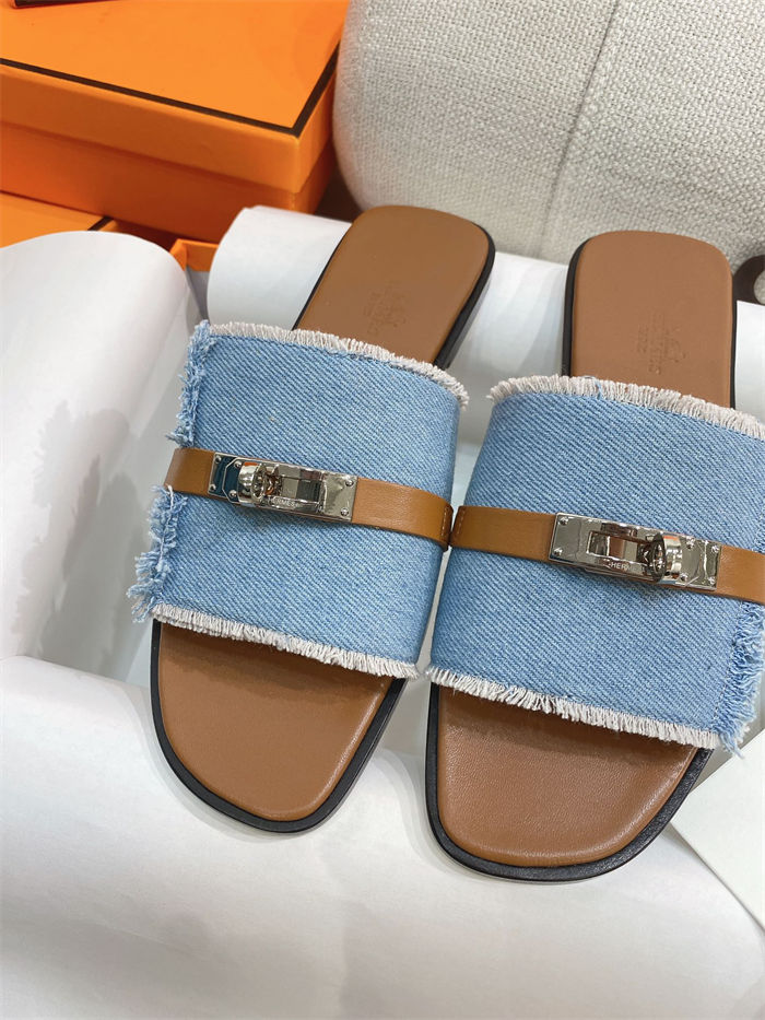 Hermes Giulia Sandals Denim