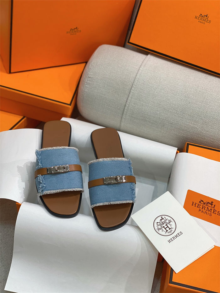 Hermes Giulia Sandals Denim