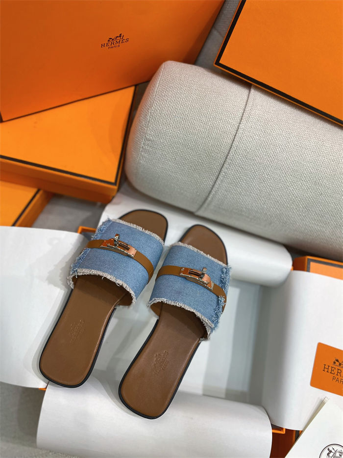 Hermes Giulia Sandals Denim