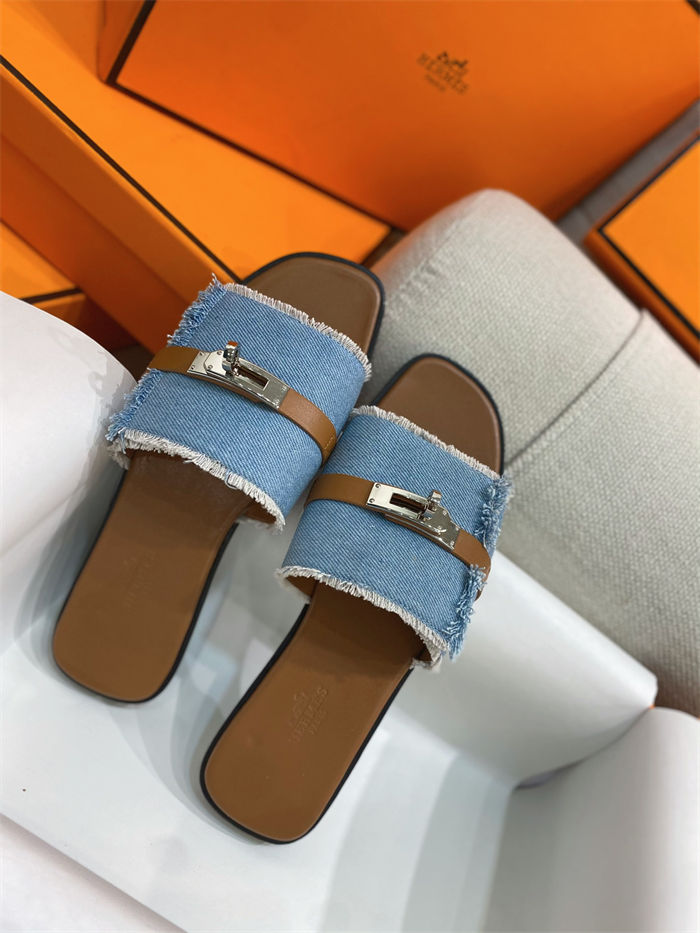 Hermes Giulia Sandals Denim