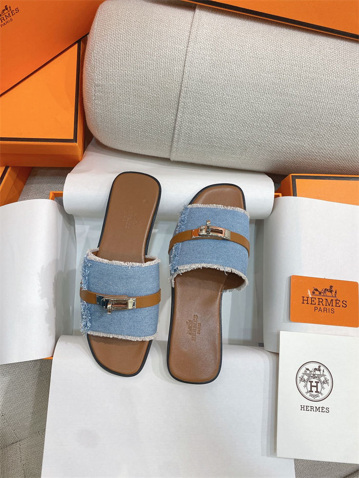 Hermes Giulia Sandals Denim