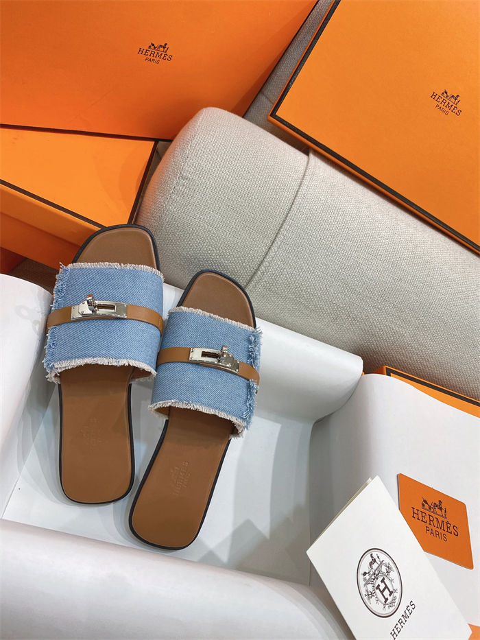 Hermes Giulia Sandals Denim