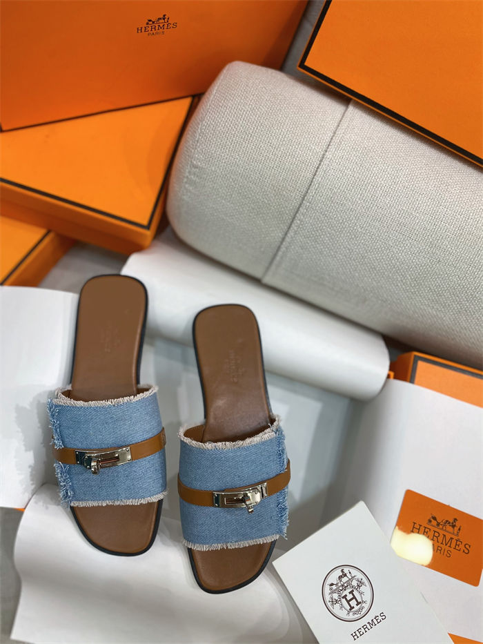 Hermes Giulia Sandals Denim