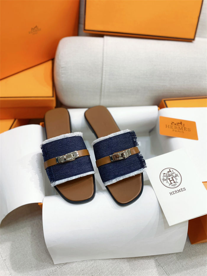 Hermes Giulia Sandals Denim