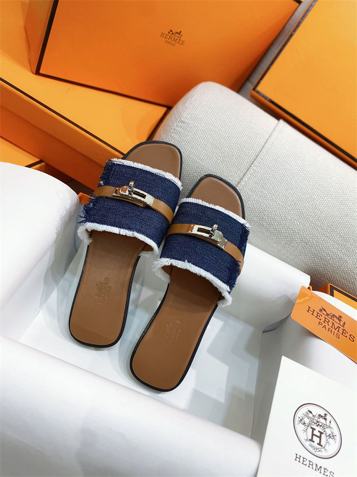 Hermes Giulia Sandals Denim