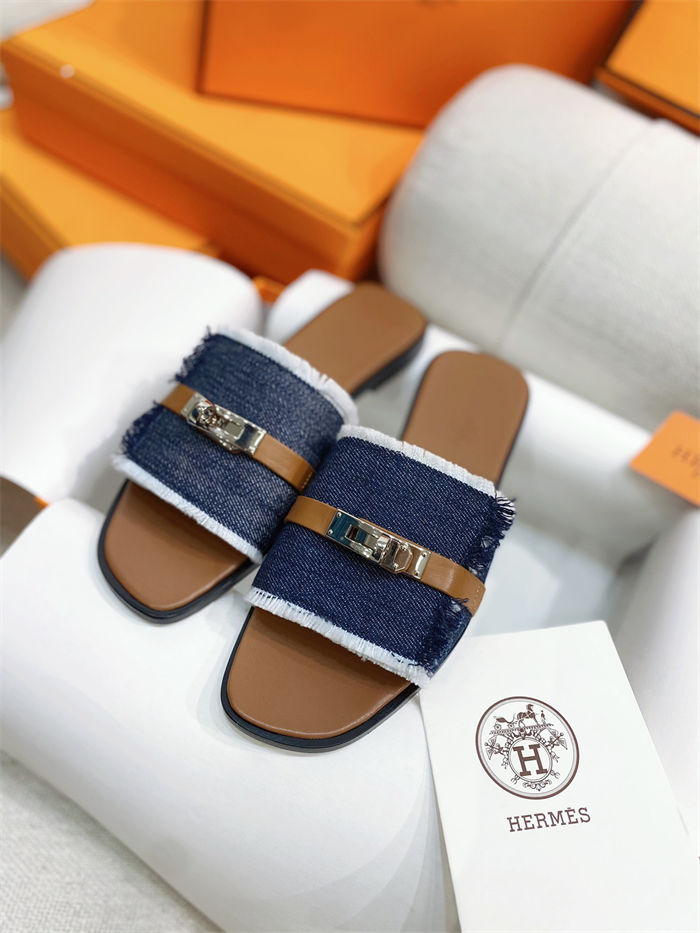 Hermes Giulia Sandals Denim