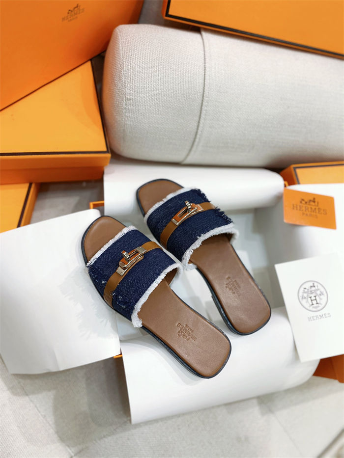 Hermes Giulia Sandals Denim