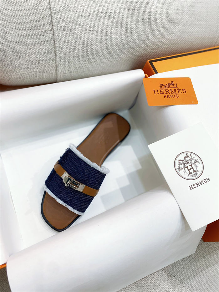 Hermes Giulia Sandals Denim