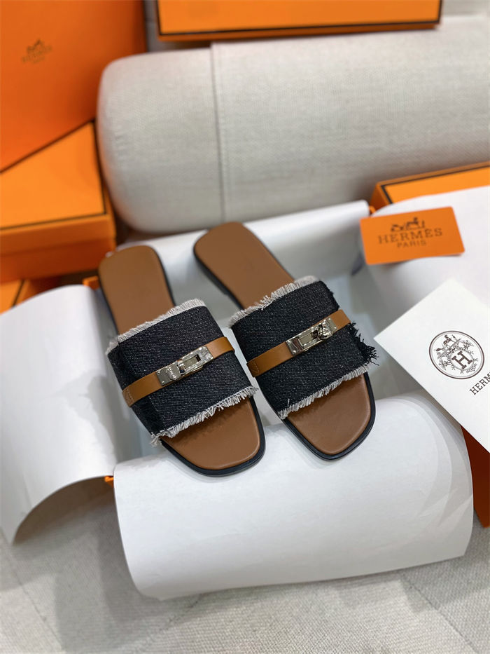 Hermes Giulia Sandals Denim