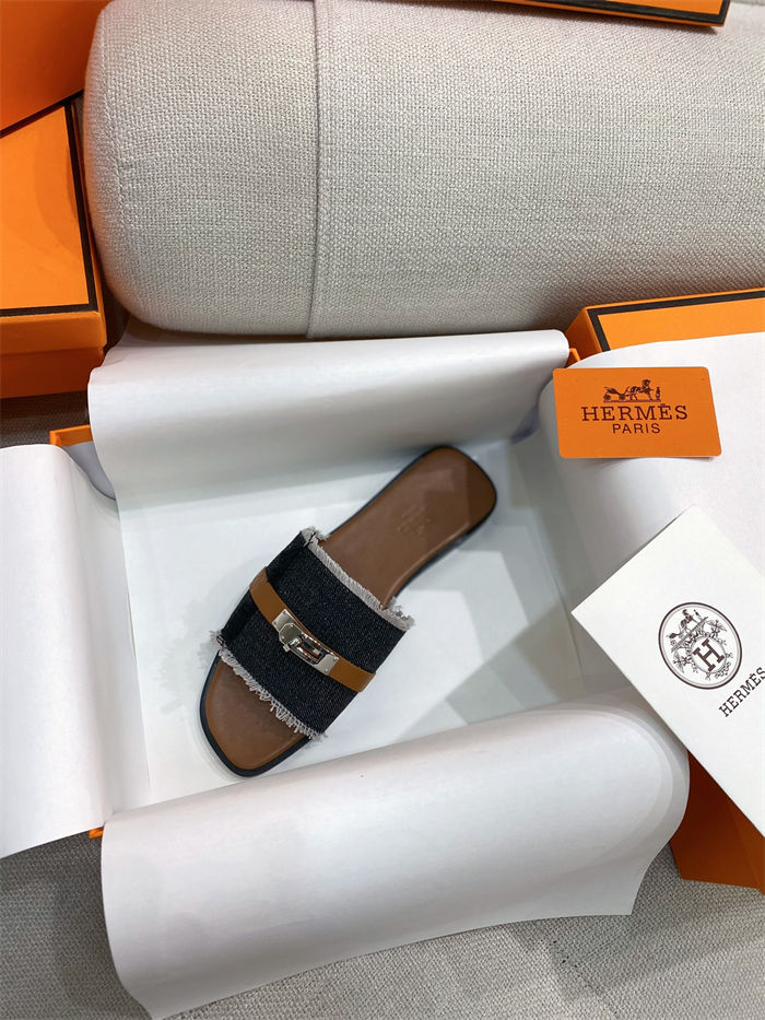 Hermes Giulia Sandals Denim