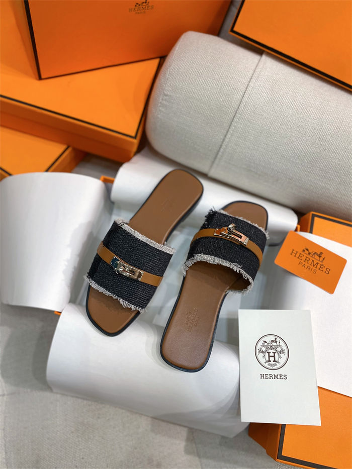 Hermes Giulia Sandals Denim