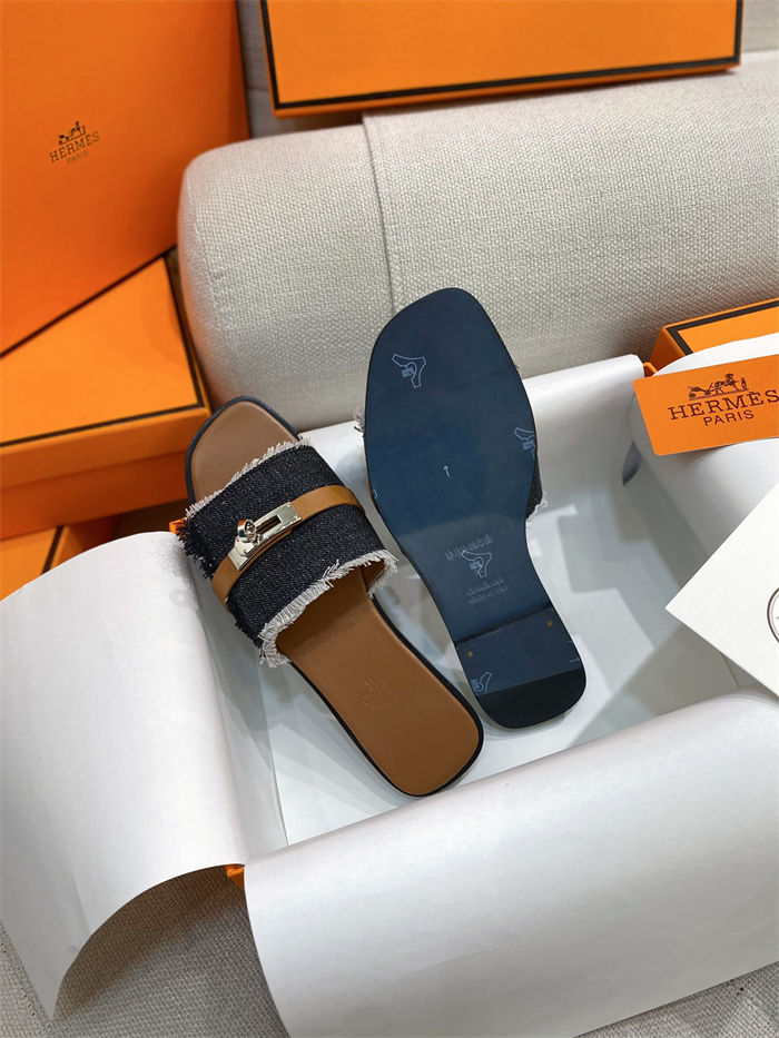 Hermes Giulia Sandals Denim