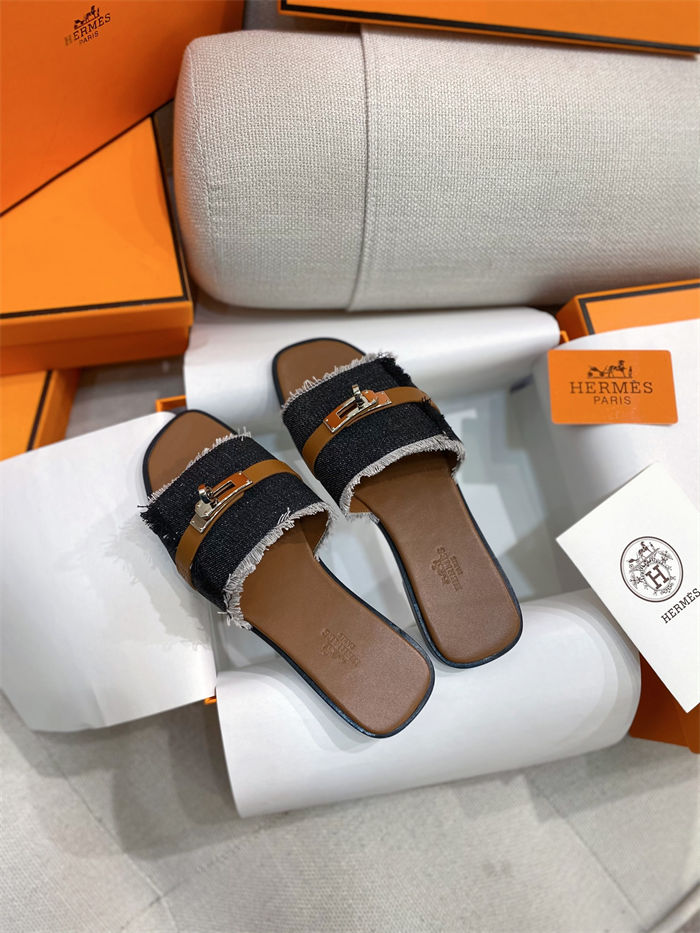 Hermes Giulia Sandals Denim