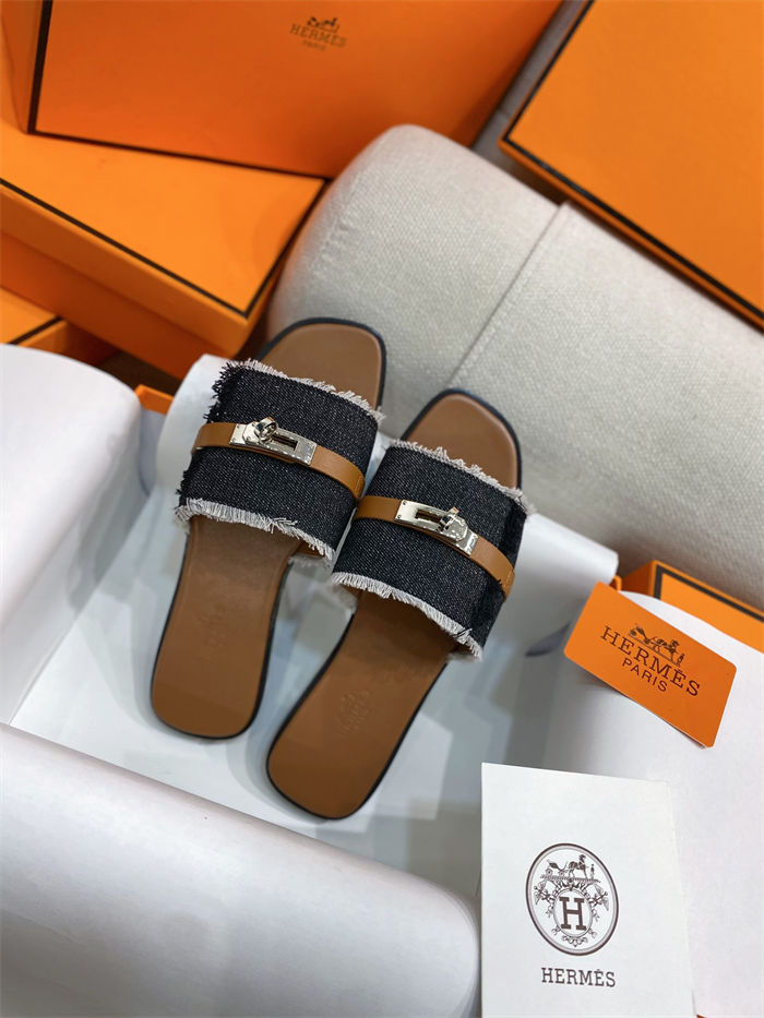 Hermes Giulia Sandals Denim