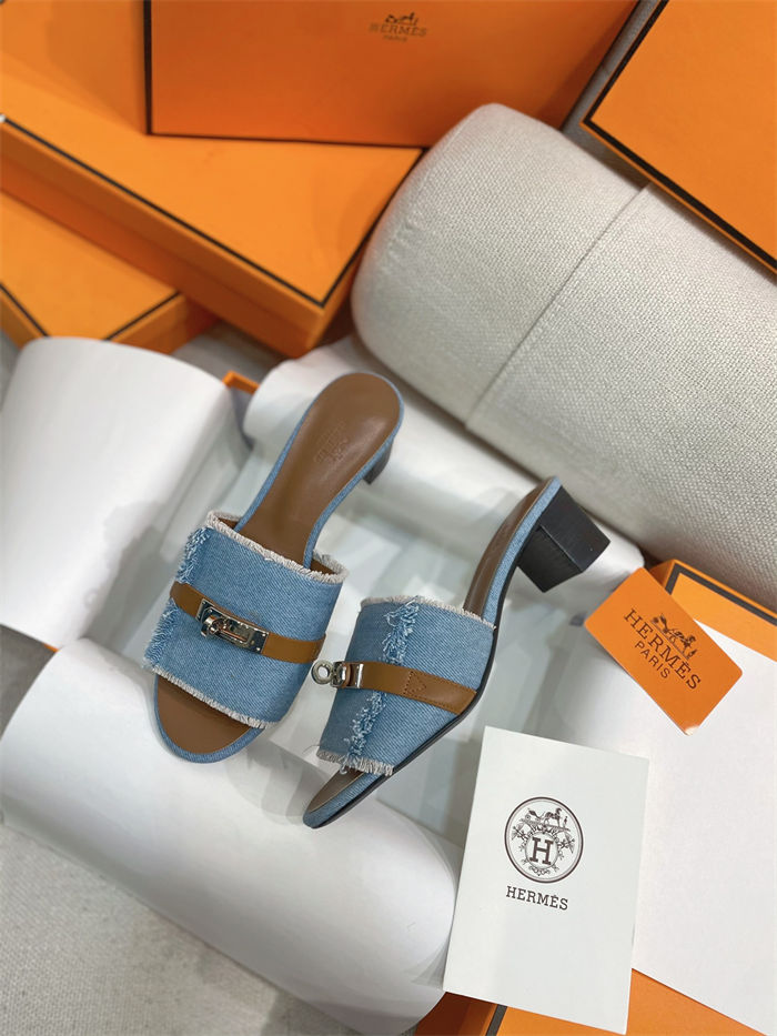 Hermes Giulia Sandals 45MM Denim