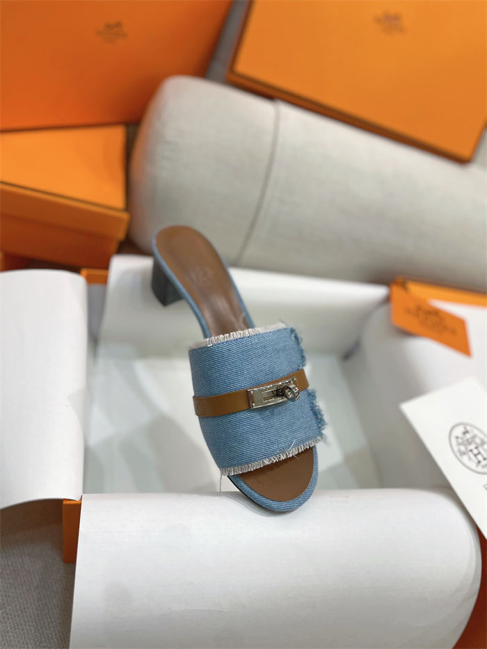 Hermes Giulia Sandals 45MM Denim