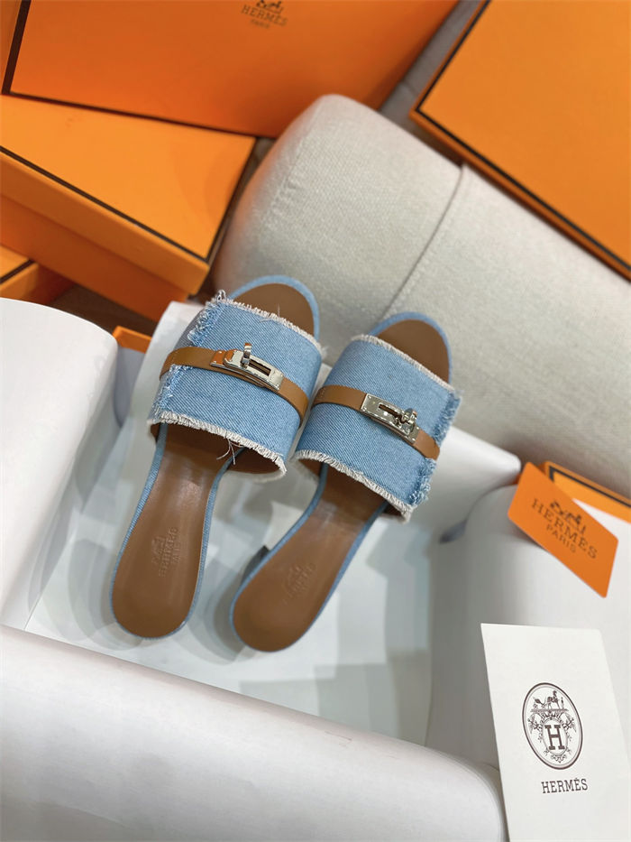 Hermes Giulia Sandals 45MM Denim