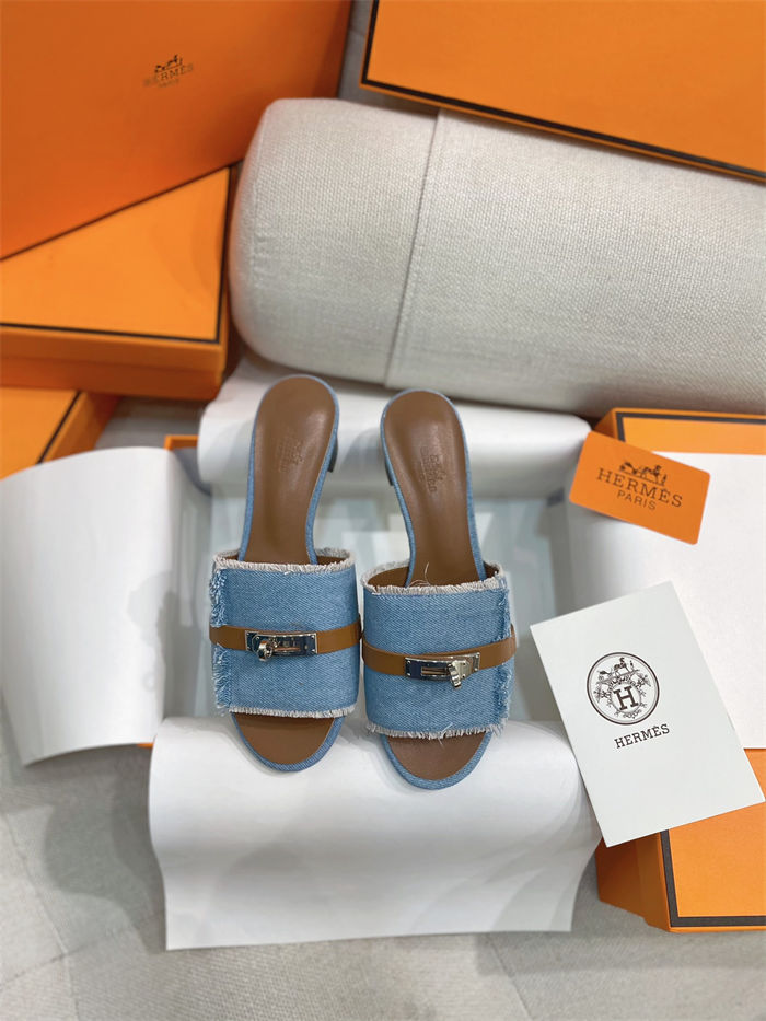 Hermes Giulia Sandals 45MM Denim