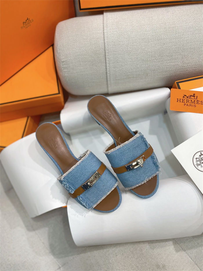 Hermes Giulia Sandals 45MM Denim