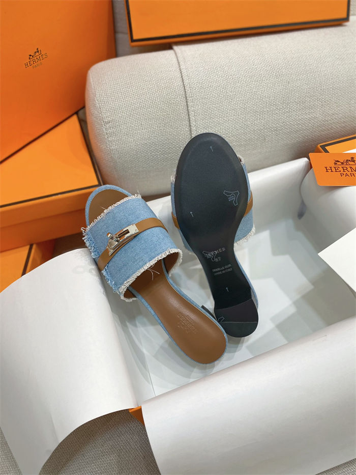 Hermes Giulia Sandals 45MM Denim