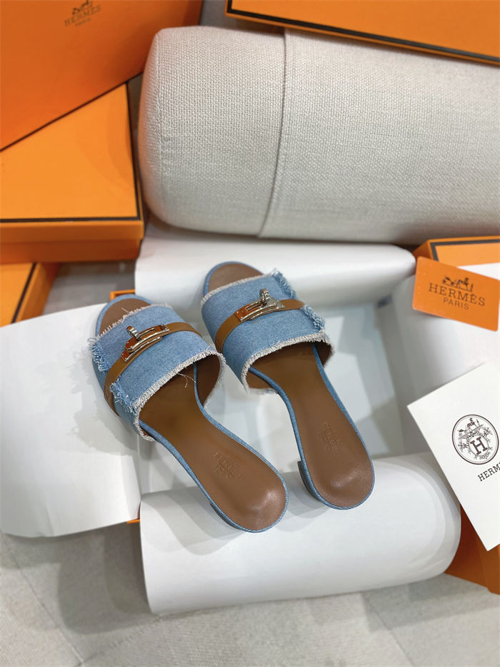 Hermes Giulia Sandals 45MM Denim