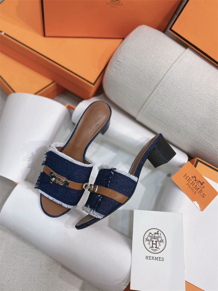 Hermes Giulia Sandals 45MM Denim