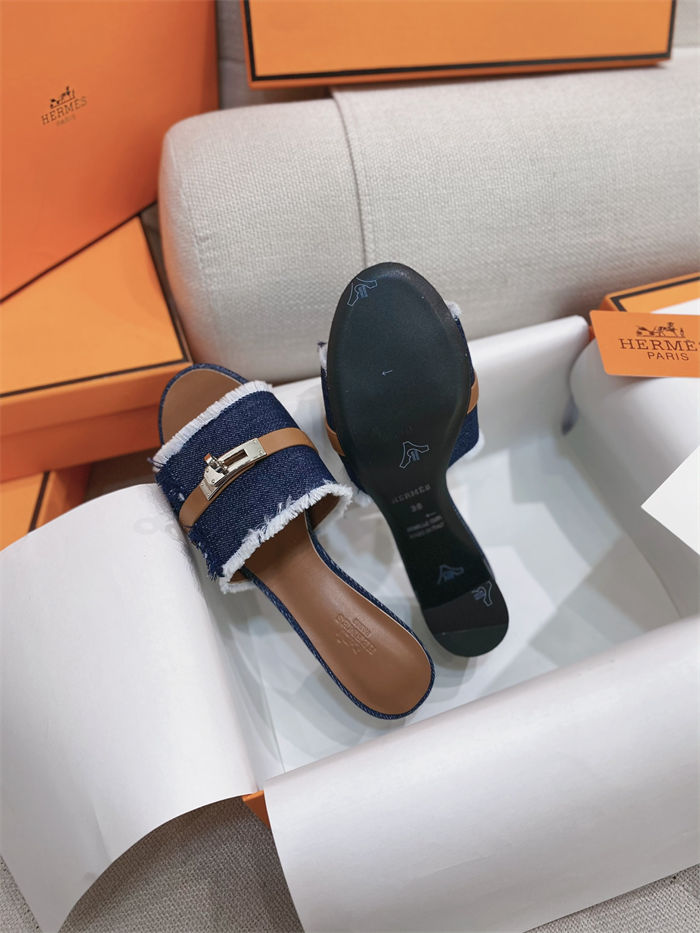 Hermes Giulia Sandals 45MM Denim