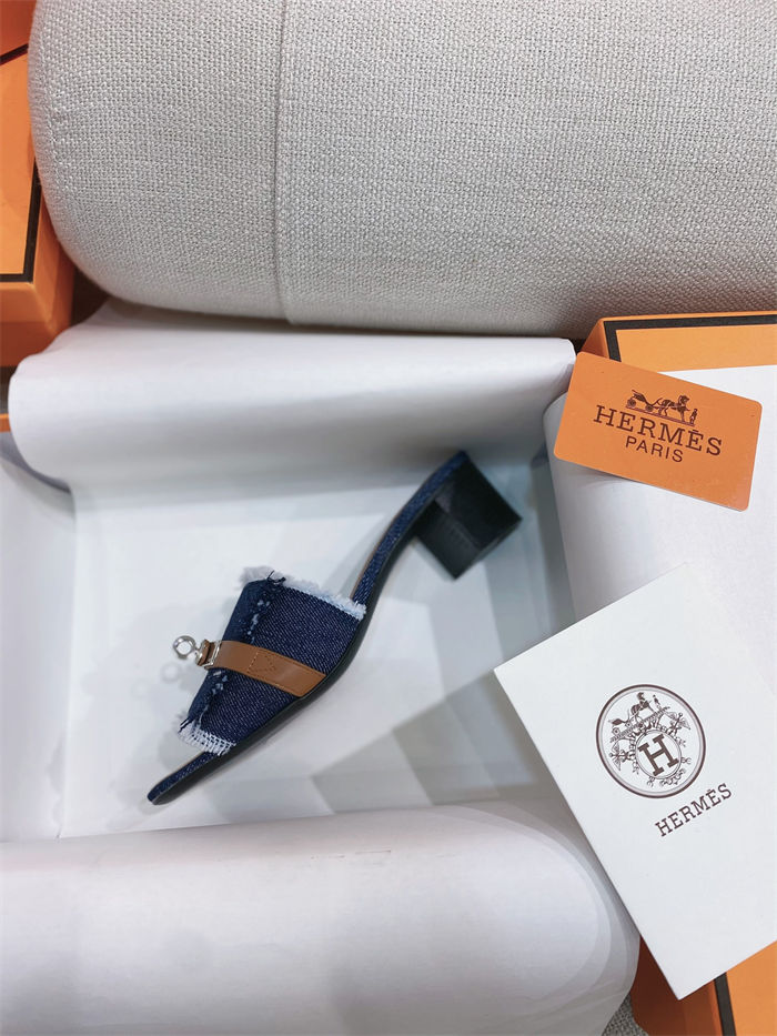 Hermes Giulia Sandals 45MM Denim