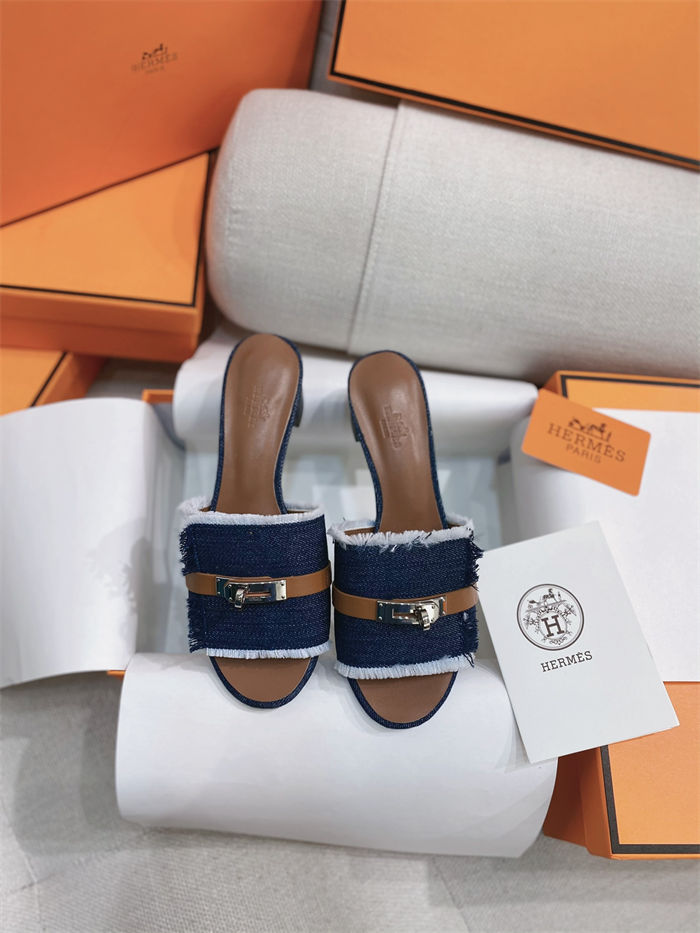 Hermes Giulia Sandals 45MM Denim