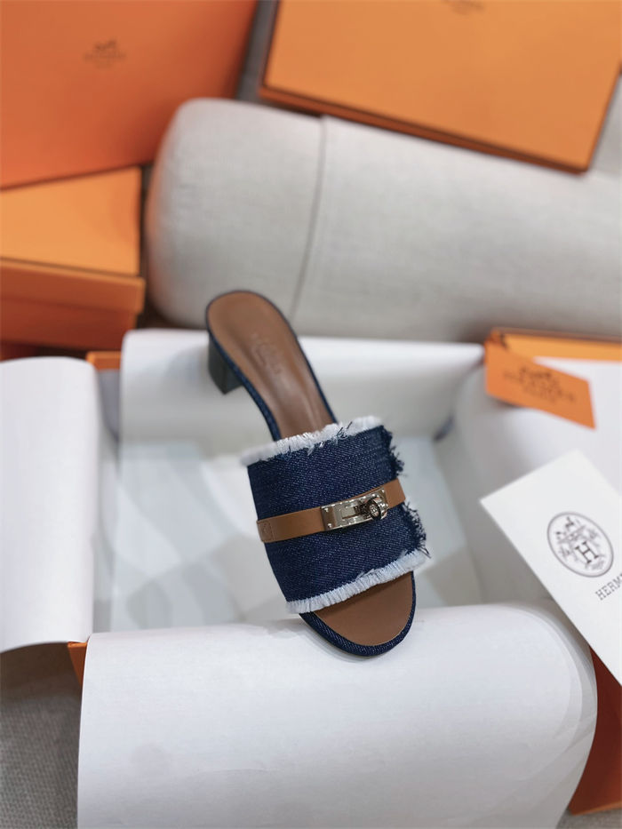 Hermes Giulia Sandals 45MM Denim