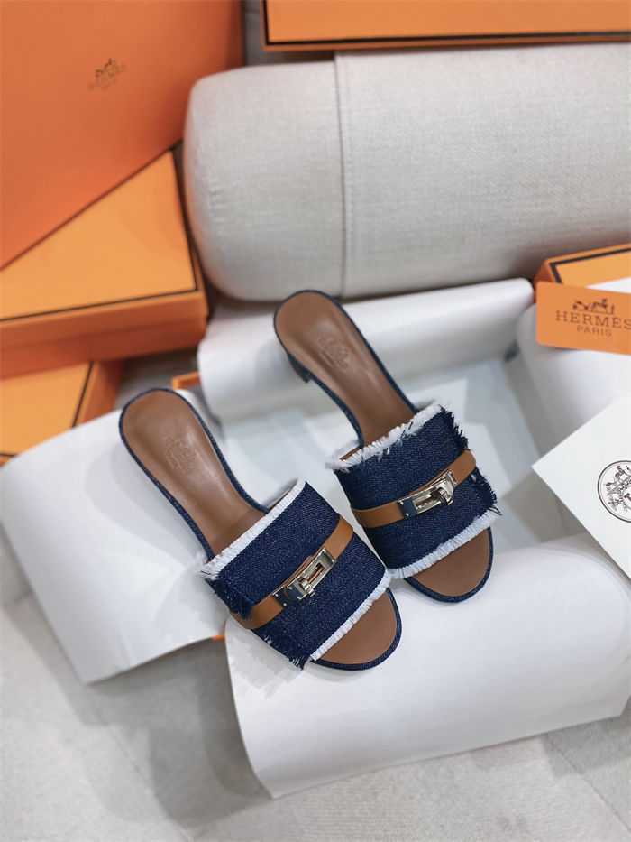 Hermes Giulia Sandals 45MM Denim