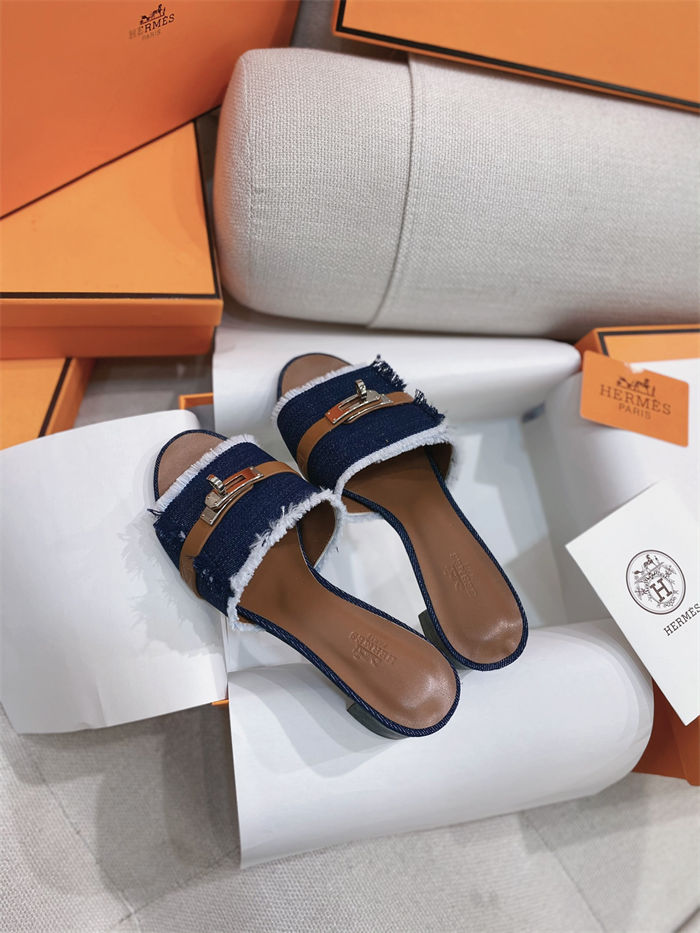 Hermes Giulia Sandals 45MM Denim