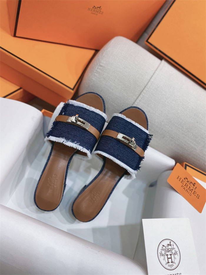 Hermes Giulia Sandals 45MM Denim