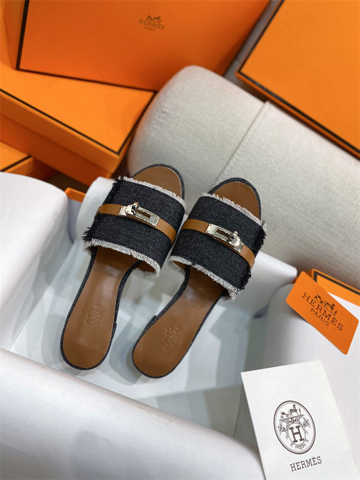 Hermes Giulia Sandals 45MM Denim