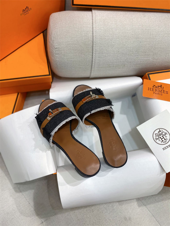 Hermes Giulia Sandals 45MM Denim