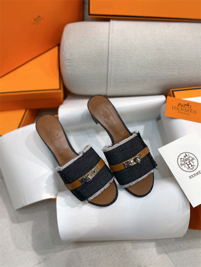 Hermes Giulia Sandals 45MM Denim