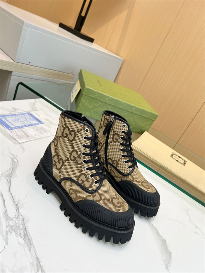 Gucci Ankle Boots Jumbo GG Lace Up