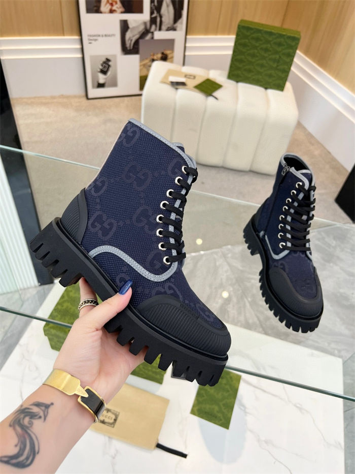 Gucci Ankle Boots Jumbo GG Lace Up