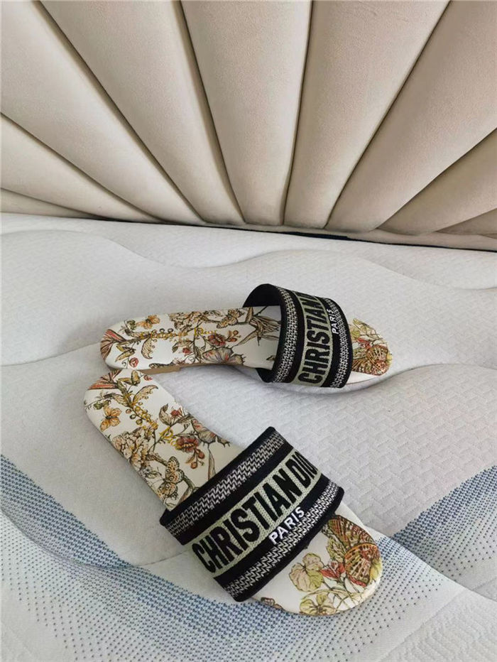 Dior Dway Slide Embroidered Cotton with Toile de Jouy Mexico Motif Multicolor